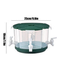 Five Point Five Liter Rotating Beverage Dispenser With Four Separate Compartments And Dripless Spigot Game Day Ready For Backyard Shindigs Or Office Break Rooms Serves Punch Juice Or Water Without The Mess In Sleek White Finish, shown with dimensions.