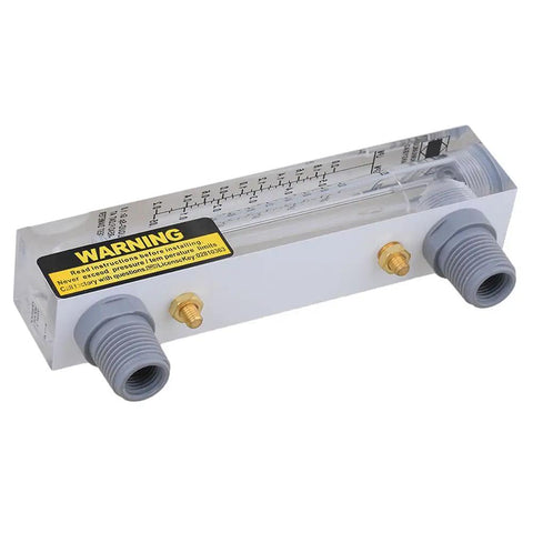 Panel Mount Water Flowmeter For Liquids 0.05 To 0.5 GPM (0.2 To 2 LPM) Acrylic Rectangular Body 170 mm Height Easy Inline Panel Install With Clear Readout And Upward Travel Flow Indicator, gray threaded ports