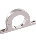 Aluminum universal steering column mount, 2-inch hole, under-dash river clamp, silver brushed finish.