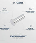 Top Shelf Stainless Steel Semi Tubular Rivets Featuring Flat Head Profile For Slick Sheet Metal Joining And Dead Solid Fastening Assembly Every Contractor Relies On, showcasing flush finish and easy setting design.