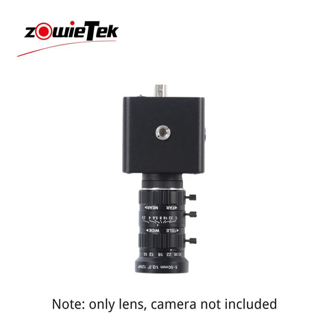 Low Distortion 5 To 50mm C Mount Zoom Lens for Raspberry Pi HQ Camera IMX477 and ZowieCAM POV CS with C CS adapter shown vertically