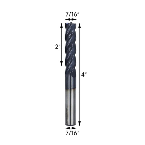 7/16in Solid Carbide Long End Mill With 4 Flutes And 30 Degree Helix AlTiN Coated Milling Cutter For Medium Hardness Steel Brass Iron