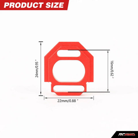 Beefed-Up 4 Channel RC Transmitter Receiver Kit motor mount dimensions shown with red metal adapter for Losi 1/12 racecar.
