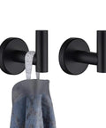 Matte Black Wall Mounted Towel Hook Set Two Pack Made From 304 Stainless Steel Corrosion Resistant For Bathroom, displaying towels.