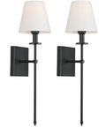 Two Pack Slim Wall Sconces With White Fabric Shades Plug In Or Hardwired Indoor Wall Lights Matte Black Bedside Lanterns