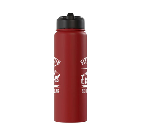 Red insulated stainless steel water bottle for sailplane pilots and glider enthusiasts keeps drinks cold or hot in flight.