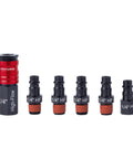 Craftsman six-piece high-flow fittings kit, aluminum, 1/4-in NPT threads; red main fitting with five black adapters