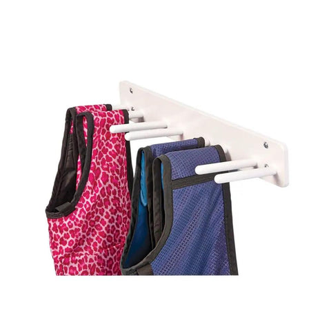 Wall Mounted Peg Style Lead Apron Rack With Eight Pegs, Heavy Duty Steel Construction, tilt ends prevent slips in clinics.