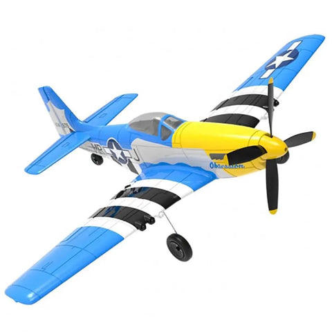 Blue and yellow RC plane model with black landing gear, suitable for Rear Landing Gear Replacement Kit for Volantex RC Planes, 2 Pieces, Drop-In Fit for Models 76105V2 76108 761-11 761-12 761-13 761-14 761-15 761-16 761-17, Durable Spare Parts for Smooth Takeoffs and Safer Landings