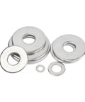 Stainless Steel Flat Washer Kit All In One Assortment For Pros And DIYers Multiple Sizes From M1.6 To M22 Includes M12x24x1.2 Spacers And Gasket Style Washers For Automotive And Home Projects, assorted silver flat washers
