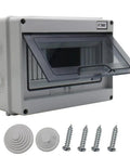 Rugged 8 Way IP65 ABS Distribution Protection Box With DIN Rail Mount For Electrical Panels And Industrial Use Waterproof Power Enclosure In Gray Durable Plastic Case For Control Gear, open front view