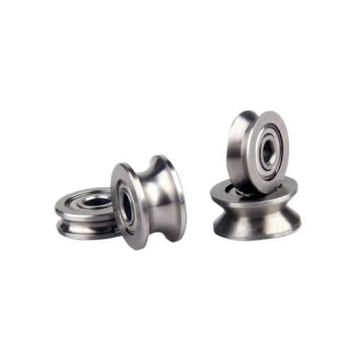 10 Piece V Groove Miniature Bearings And U Shape Pulley Wheels For Wire Guide Tracks close-up of metallic U-shaped pulleys.
