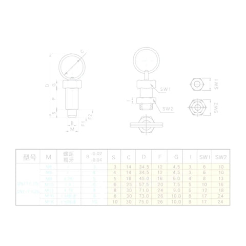 Stainless Steel Index Plunger Pull Lock Lever And Threaded Screw Kit For Equipment Cabinets Knockout Quality Galvanized Heavy Duty dimensions and specifications diagram.