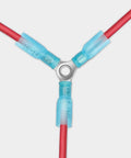 Heavy Duty Waterproof 3 Way Wire Connector Kit For Automotive And Marine Use With 20 Piece Heat Shrink Y Ring Butt Terminals Includes 22 10 AWG Wires Plus 12 10 AWG 16 14 AWG And 22 16 AWG Sets For Versatile Crimp Connections visible in close-up, showing color-coded connectors.