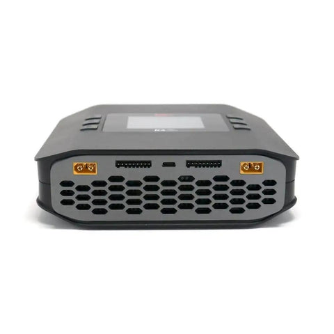 Front view of K4 Smart Dual Charger With 400W AC And 600W DC Per Channel Powerhouse Dual Channel Charger For Fast LiPo Battery Charging AC DC