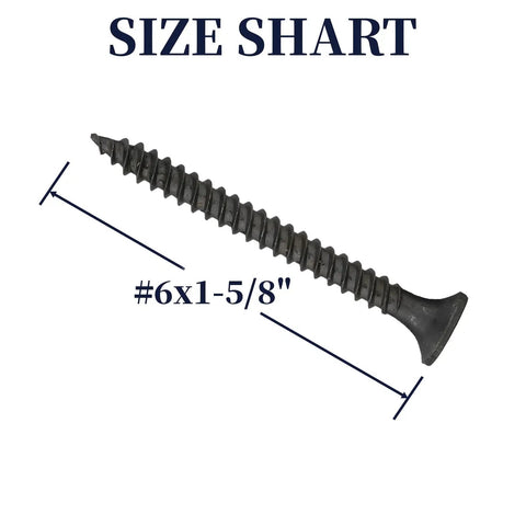 Heavy Duty Six By One Five Eighth Drywall Screws And Wood Fasteners featuring anti rust coating, #6 x 1-5/8 inch carbon steel screw.