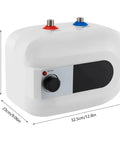 Slick Electric Mini-Tank Water Heater with Totally Sick Instant Hot Water on Tap for a Badass Under Sink Flex in Any Kitchen or Bathroom Setup Featuring 1.5 KW Power and 1.6 Gallon Capacity for Total Space Saving Convenience, compact design, dimensions 23cm x 32.5cm.