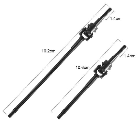 Tough As Nails Steel Front Cvd Drive Shafts Upgrade Kit For 1/10 Scale Rc Rock Crawlers showing 16.2cm and 10.6cm lengths.