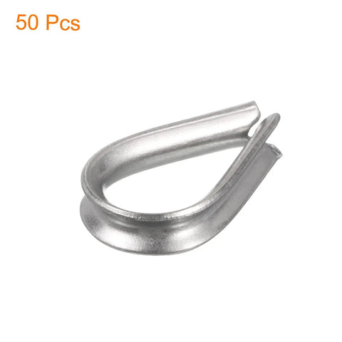50 Pack Heavy Duty Stainless Steel Wire Rope Thimbles 1/16 Inch Cable Sleeves for marine rigging and fence use.