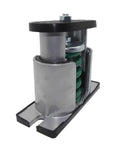 Heavy Duty Adjustable Spring Shock Absorber Mount For Outdoor AC Units And Industrial Gear With 50 KG Capacity side view showing metal construction and green dampeners.