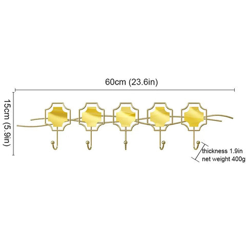 Top Shelf Wall Mounted Coat Rack With Five Heavy Duty Wrought Iron Hooks That Handle Every Jacket Key Backpack And Towel Without A Hitch While Adding A Smooth Modern Vibe To Your Entryway Organization Game - 23.6in wide, gold design.