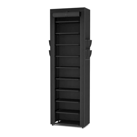 Vertical Narrow Shoe Rack Organizer Ten Tier Tall Shelf That Holds 20 To 22 Pairs, Space Saving Design For Tight Spaces, Black