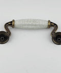 Drop Bail Dresser Drawer Pulls White Crackle Ceramic Knobs with Antique Bronze Finish, 5.5 Inch Length, 4.5 Inch Center Hole Spacing