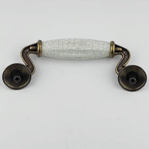 Drop Bail Dresser Drawer Pulls White Crackle Ceramic Knobs with Antique Bronze Finish, 5.5 Inch Length, 4.5 Inch Center Hole Spacing