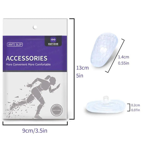 30 Pcs Anti Slip Silicone Nose Pads For Glasses With Hexagon Grip on packaging with measurements for convenience and comfort.