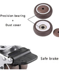 Heavy Duty Caster Wheels For Furniture And Equipment, 1.5 Inch Silent Rubber Swivel Casters With Brake, M12 Thread Mount, Roll Like Butter No Sweat Install Orange Set Of 4 Solid Rig showing precision bearing, dust cover, and safe brake feature.