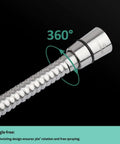 Extra Long 10 Ft Shower Hose In 304 Stainless Steel Handheld Replacement showing 360-degree swivel feature