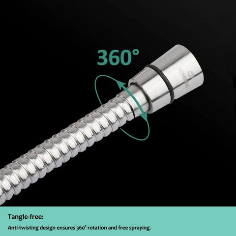 Extra Long 10 Ft Shower Hose In 304 Stainless Steel Handheld Replacement showing 360-degree swivel feature