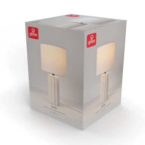 Packaging box of 20 Inch Rustic Table Lamp With Ribbed Concrete Base And White Linen Shade, Cottagecore Accent Light for living room.