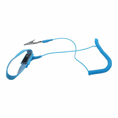 Anti Static Wrist Strap ESD Grounding Bracelet For Electronics Repair with blue adjustable conductive fiber band shown.