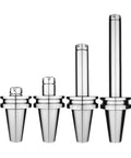 Set of four steel BT50 collet tool holders for CNC machining, showcasing various lengths and finishes.