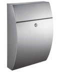 Heavy Duty Stainless Steel Wall Mount Mailbox With Lock, Glacial Elliptical Style, Matte Finish, front angle view