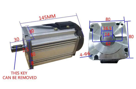 High Speed 110V 6000 RPM 750W Brushless DC Motor With Driver Hall Sensor 80 mm Flange 14 mm Shaft Low Noise diagram