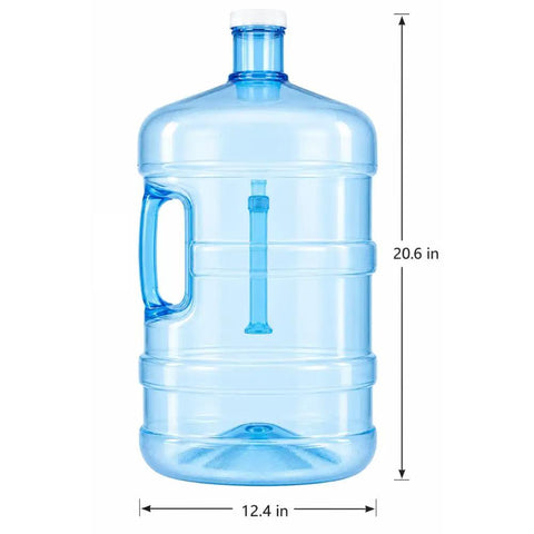 5 Gallon BPA Free Water Bottle Reusable Jug With Large Capacity Polycarbonate Container Universal Top Load And Bottom Load Dispenser Compatibility For Home And Office Use, side view showing dimensions.