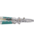 Aramox 10-In-1 Folding Wire Stripper Pliers Made Of Crv Steel For Awg 4 To 20 With Voltage Tester And Crimping Tool shown open.