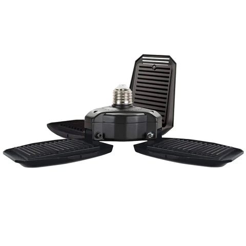 15,000 Lumen LED Adjustable 4 Panel Garage Light with E26 base, showing folded panels and heavy-duty design ideal for wide illumination.
