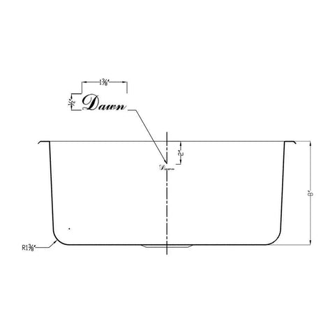 Diagram of Top Mount Single Bowl Bar Sink With Polished Satin Finish, 20 Gauge 304 Stainless Steel dimensions and drain