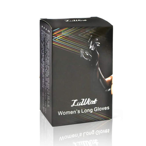 Damn Fine Black Pleather Over The Elbow Gloves Featuring Wet Look Sheen And Comfortable Stretch For Women Cosplay Photoshoots And Club Outings Absolute Fire Wear Vibe packaging showing stylish design.