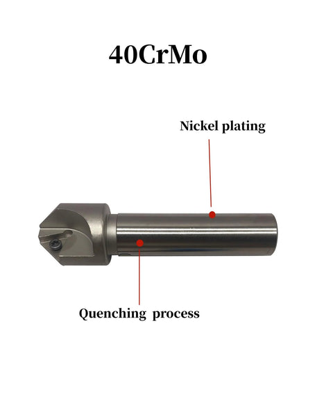 Boring bar with 3/4 inch shank and carbide cutting head; nickel-plated shank with quenched finish.