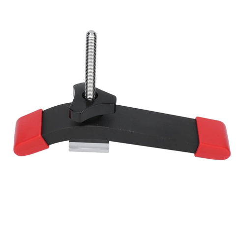 Heavy Duty T Track Clamp And Hold Down Jig with black oxide finish and red ends for woodworking and metalworking fixed position stopper.