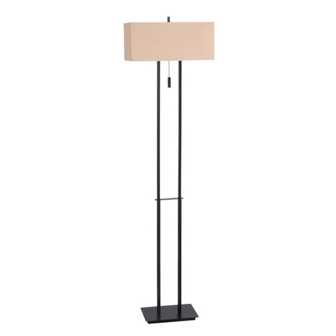 Emilio Floor Lamp With Bronze Finish In Prairie Style Box Frame And Tan Rectangular Drum Shade, Tall 60 Inch Height, Wide 16 Inch, Deep 11 Inch
