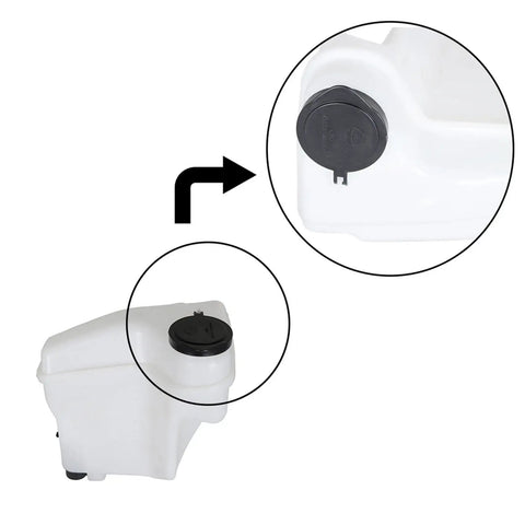 Close-up view of Windshield Washer Fluid Reservoir Tank With Pump Replacement For Corolla Prizm 1998 To 2002 1.8L