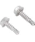 Go To Self Drilling Hex Washer Screws Kit 4.8x16mm And 4.8x19mm, stainless steel fasteners close-up showing threads and tips
