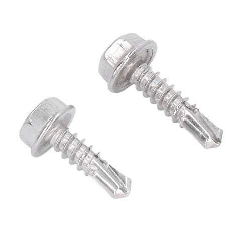 Go To Self Drilling Hex Washer Screws Kit 4.8x16mm And 4.8x19mm, stainless steel fasteners close-up showing threads and tips
