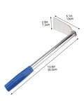 Stainless Steel Gardening Hoe With Anti Skid Rubber Grip Lightweight Yet Sturdy Hand Tool showing steel blade and measurements