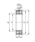 Technical drawing of Professional Grade Self Aligning Spherical Roller Bearings 45mm X 100mm X 25mm Cylindrical Bore.